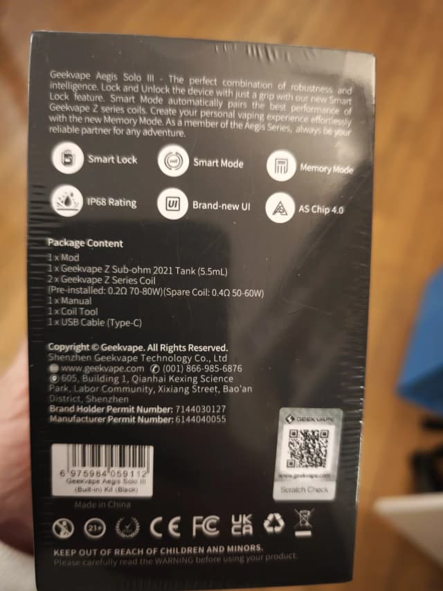 Photo secondaire 2 - Geekvape Aegis Solo 3 Kit 3000mAh + Z Sub ohm occasion