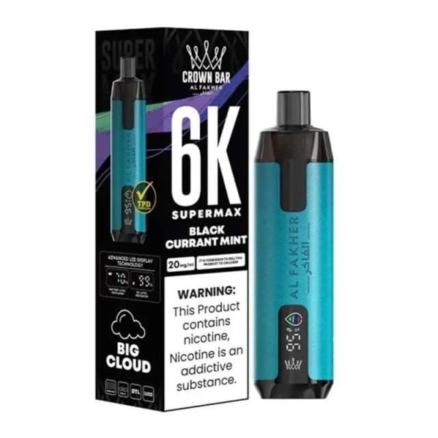 Comparer Puff SuperMax 6K Crown Bar - Al Fakher - 20 mg - Blackcurrant Mint - Cigarettes électroniques avec un prix minimum de 8.20€