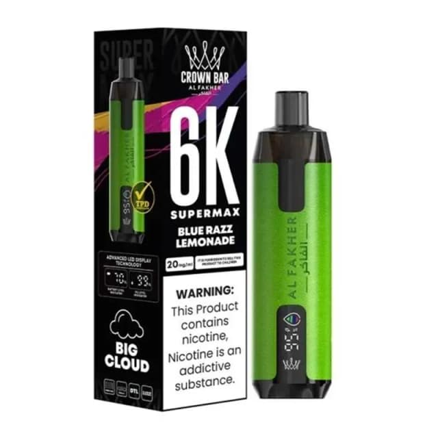 Comparer Puff SuperMax 6K Crown Bar - Al Fakher - 20 mg - Blue Razz Lemonade - Cigarettes électroniques avec un prix minimum de 8.20€