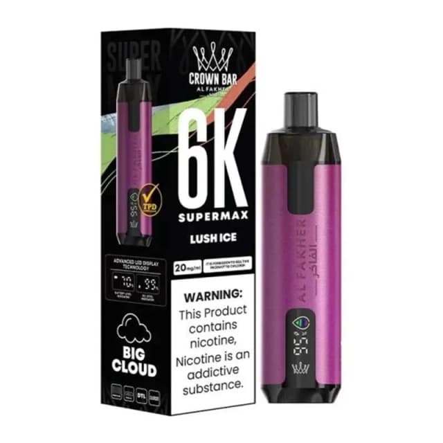 Comparer Puff SuperMax 6K Crown Bar - Al Fakher - 20 mg - Lush Ice - Cigarettes électroniques avec un prix minimum de 8.20€