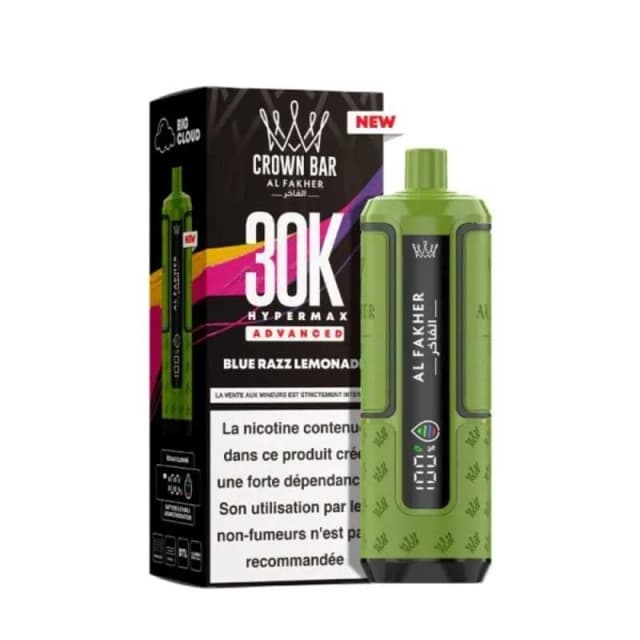 Comparer Puff HyperMax 30K Crown Bar - Al Fakher - 6 mg - Blue Razz Lemonade - Cigarettes électroniques avec un prix minimum de 14.90€