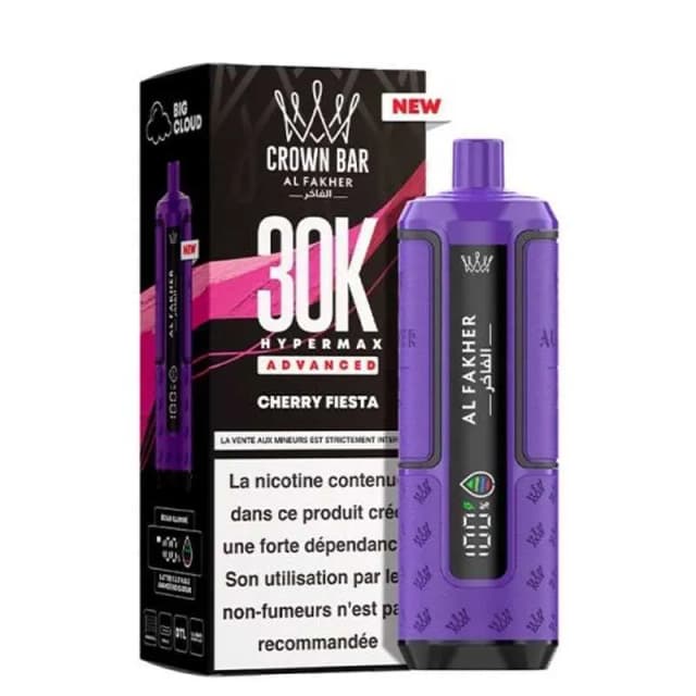 Comparer Puff HyperMax 30K Crown Bar - Al Fakher - 6 mg - Cherry Fiesta - Cigarettes électroniques avec un prix minimum de 14.90€