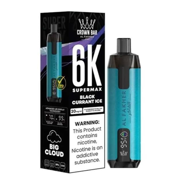 Comparer Puff SuperMax 6K Crown Bar - Al Fakher - 20 mg - Blackcurrant Ice - Cigarettes électroniques avec un prix minimum de 8.20€