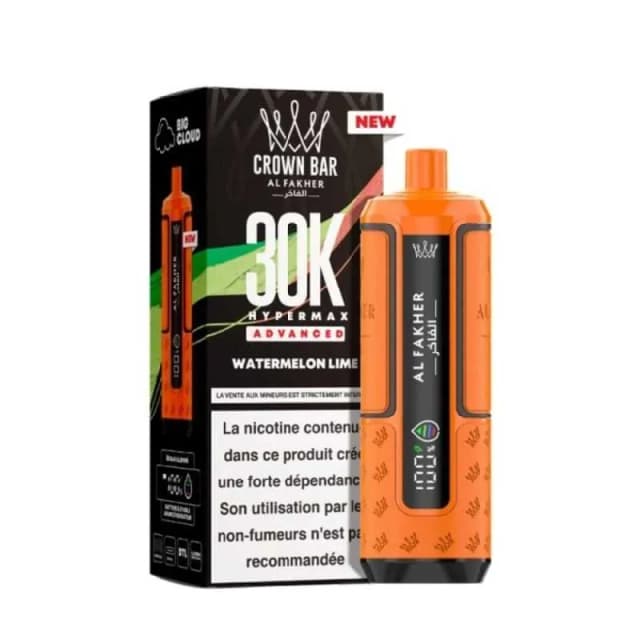 Comparer Puff HyperMax 30K Crown Bar - Al Fakher - 6 mg - Watermelon Lime - Cigarettes électroniques avec un prix minimum de 14.90€